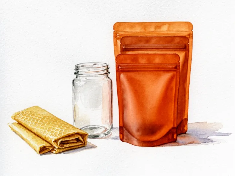 Akvarel af genbrugsposer, glas og voksdug