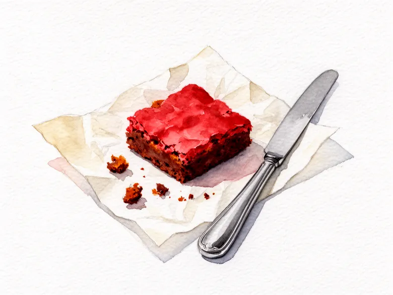 Akvarel af en brownie på bagepapir