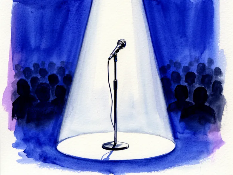 Akvarel af en sceneformikrofon i spotlight