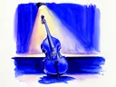 Akvarel af kontrabas i lille jazz-klub med stearinlys og spotlight