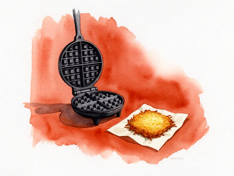 Akvarel af vaffeljern med hashbrown