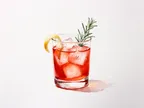 Akvarel af en alkoholfri drink med rosmarin og citron
