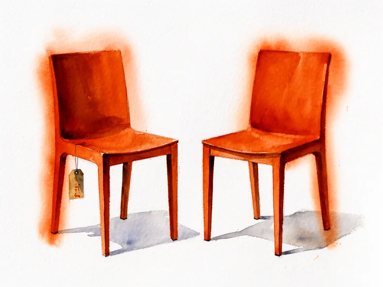 Akvarel af to næsten identiske designstole
